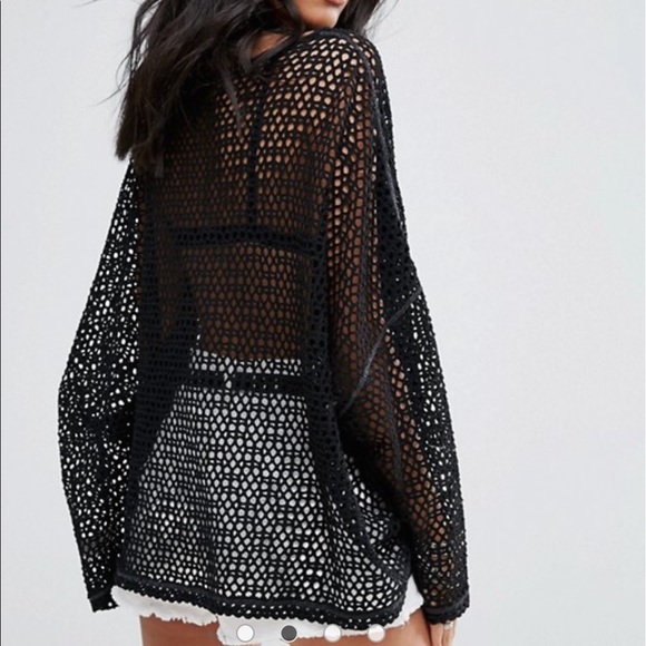 Free People Black Oversized Crochet Knit Sweater - Picture 3 of 5